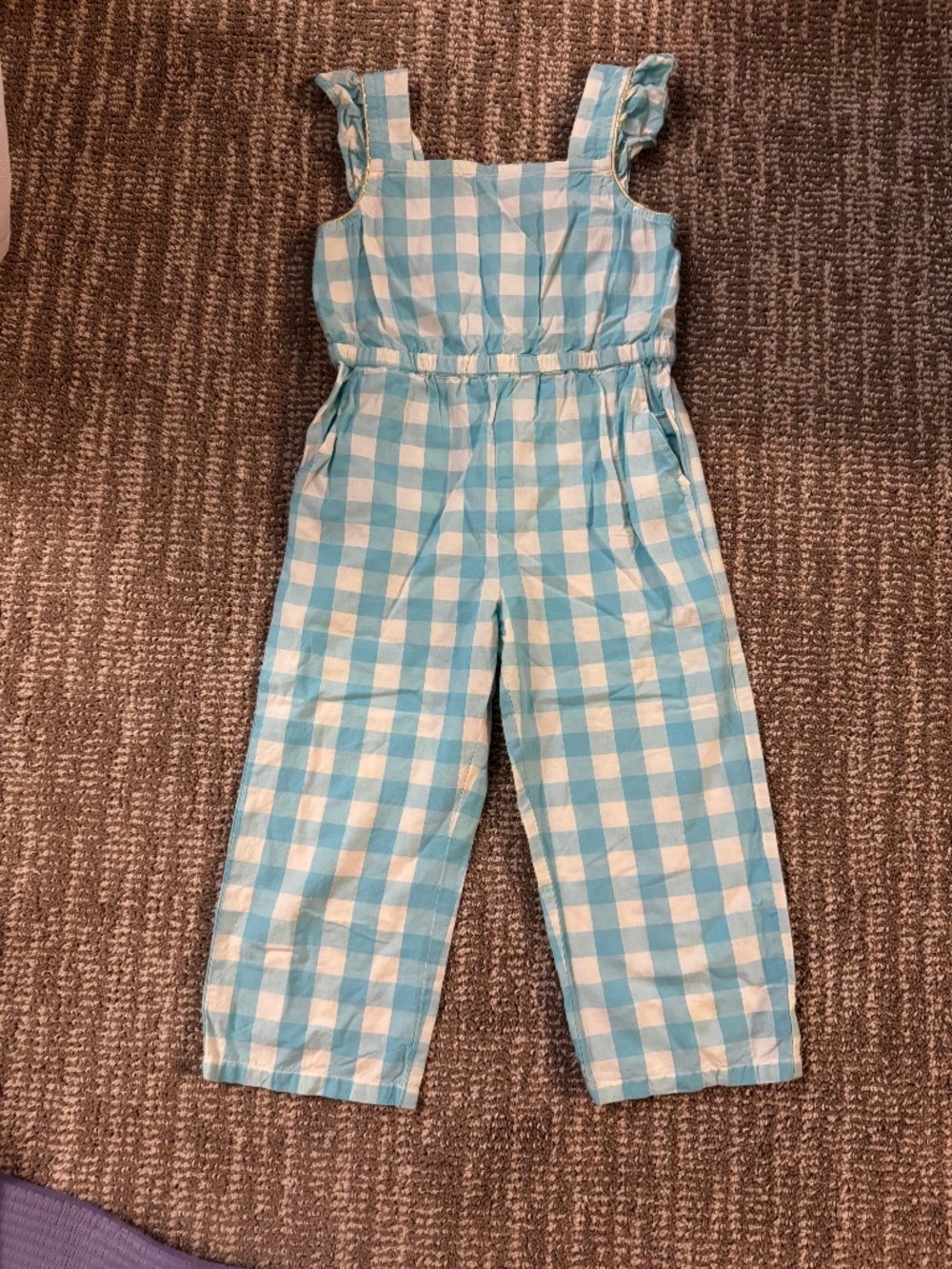Egg New York Aqua & White Gingham Jumpsuit – Size 4T